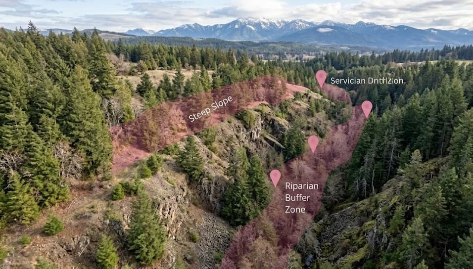 Complex Washington parcel with slope and environmental features affecting feasibility study cost