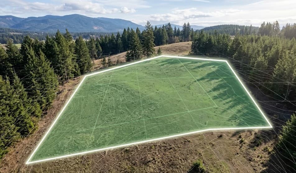 Aerial view of a Washington property with buildable area mapped in a feasibility study