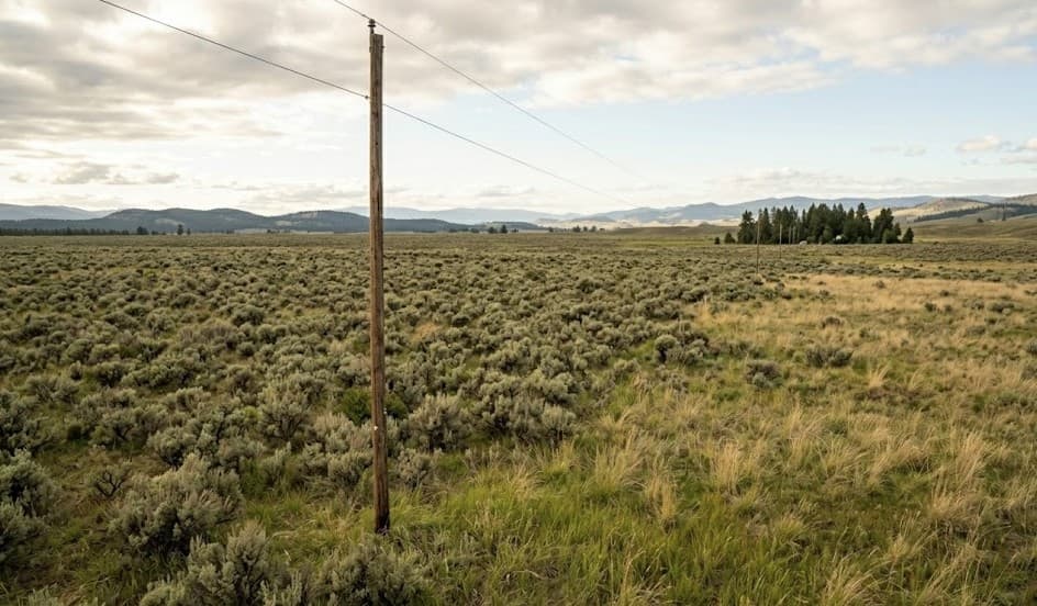 Distant power lines showing utility extension needed for a remote Washington parcel