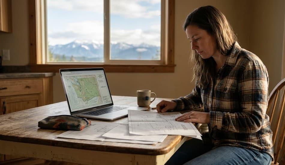 Landowner reviewing site feasibility documents for a Washington State building project